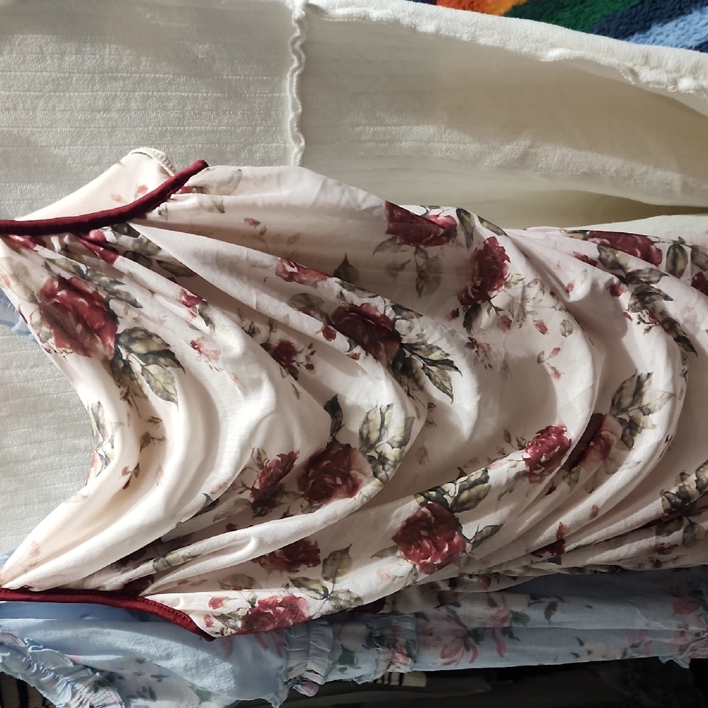 SHEIN Curve Floral Mesh Dress with Cream and Red